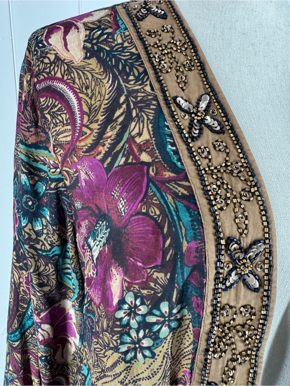 SOFT SURROUNDINGS Floral Beaded Ambrosia Topper Kimono Boho Fall Size XL - Picture 5 of 7